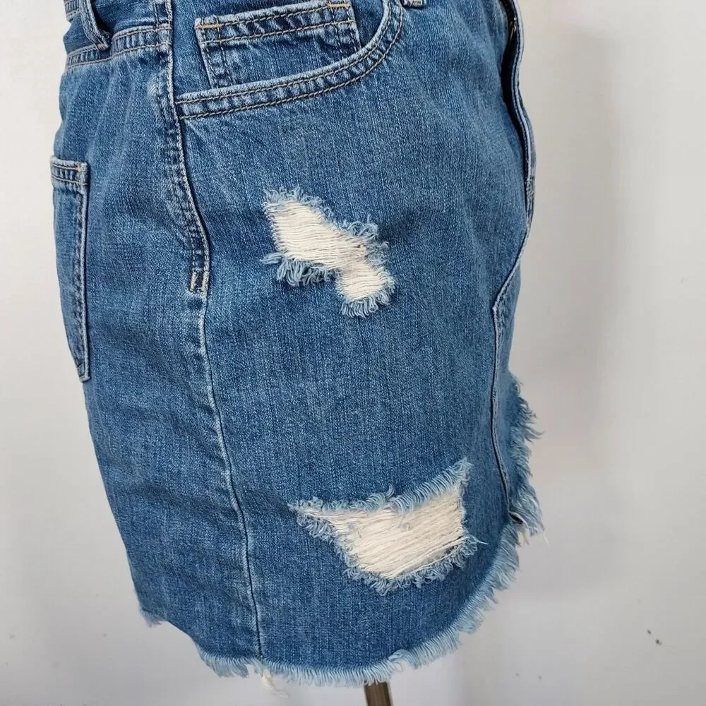 Cello Jeans Distressed Blue Denim Mini Skirt Raw Hem Size Large Destroyed - Picture 7 of 13